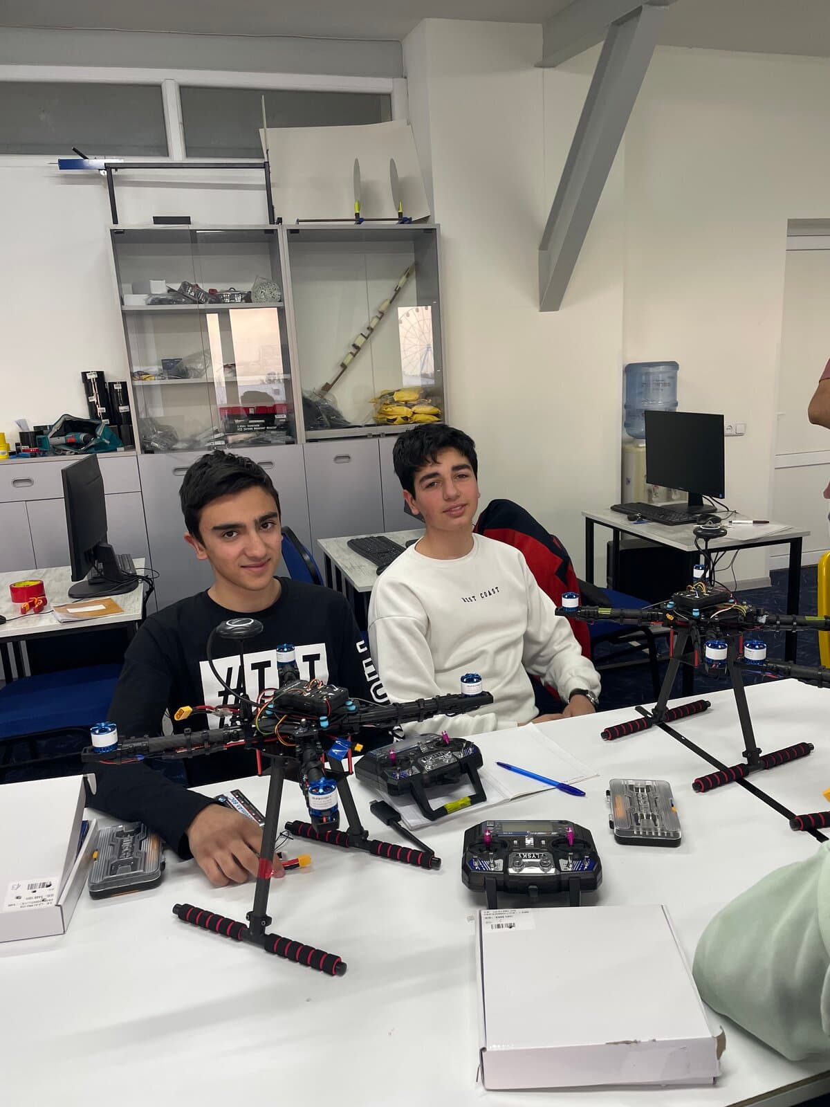 Students with drones in the Engineering Lab